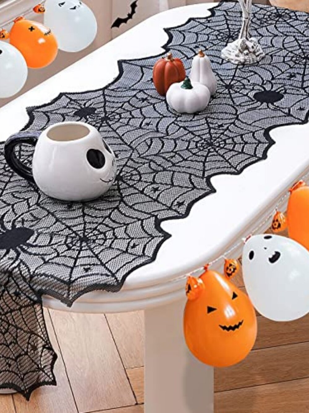 Halloween Table Runner,Black Lace Spider Web Table Runners,18 x 72 Inch